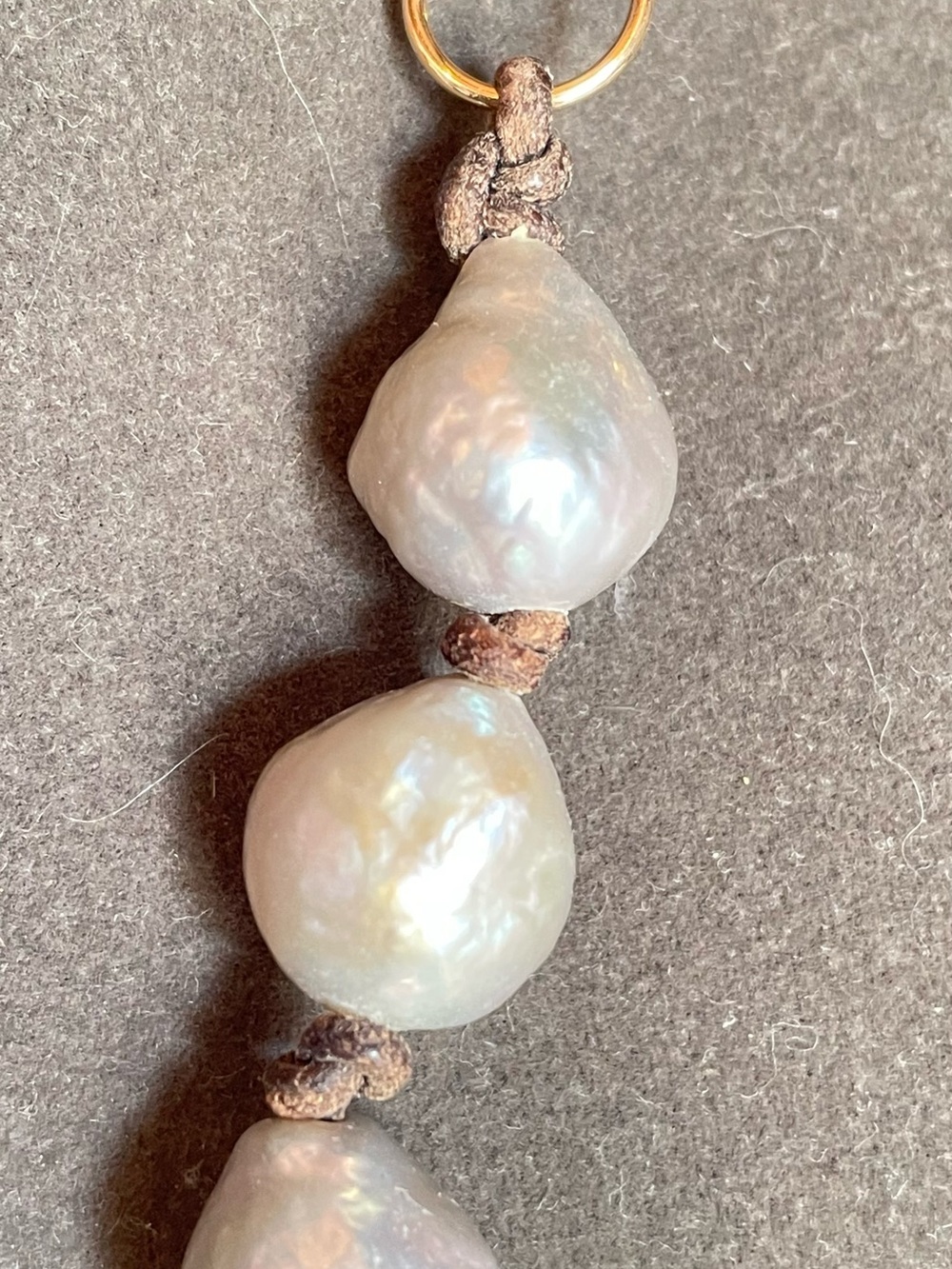 Gray Pearl Necklace with Brown Suede Tie - Picture 5 of 8